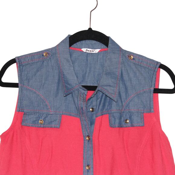 Secil Red High Low Tunic Flowy Top Size Medium - Picture 2 of 4